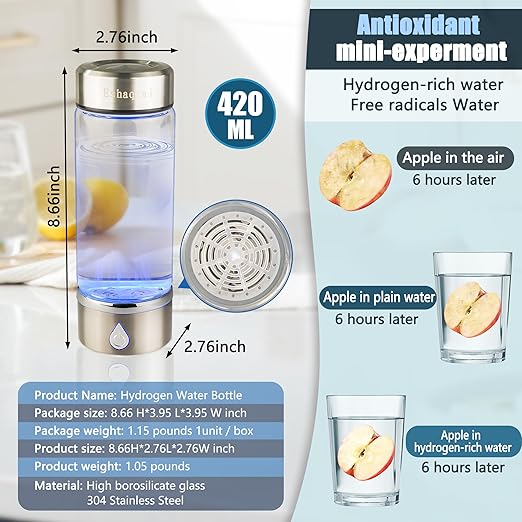 2024 Hydrogen Water Bottle Generator with 3-Minute Rapid Electrolysis Portable Hydrogen Rich Water Maker with PEM & SPE Technology Ionized Water Generator for Enhancing Water Quality