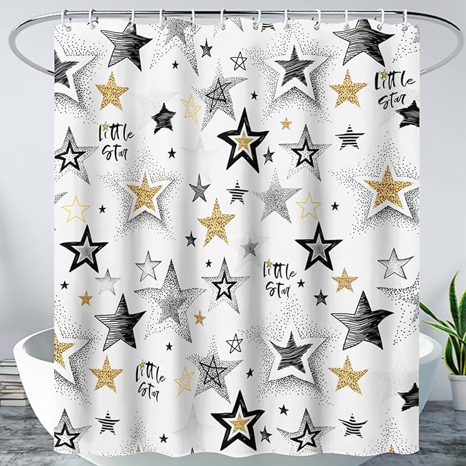 AILONEN Star Shower Curtain, Grey and Gold Tie Dye Star Bathroom Curtain,Minimalist Shower Curtain 72" W*78" H Polyester Waterproof Bathroom Curtain with 12 Hooks