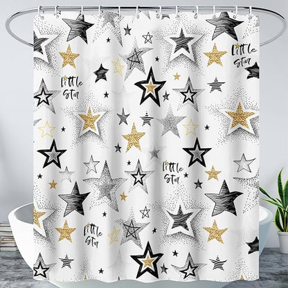AILONEN Star Shower Curtain, Grey and Gold Tie Dye Star Bathroom Curtain,Minimalist Shower Curtain 72" W*72" H Polyester Waterproof Bathroom Curtain with 12 Hooks