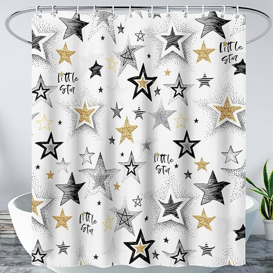 AILONEN Star Shower Curtain, Grey and Gold Tie Dye Star Bathroom Curtain,Minimalist Shower Curtain 72" W*84" H Polyester Waterproof Bathroom Curtain with 12 Hooks
