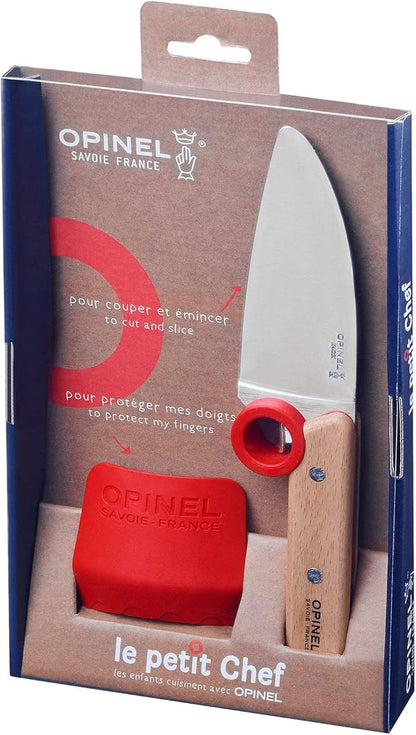 Opinel Le Petit Chef Knife Set, Chef Knife with Rounded Tip, Fingers Guard, For Children, Teaching Food Prep and Kitchen Safety, 2 Piece Set, Made in France