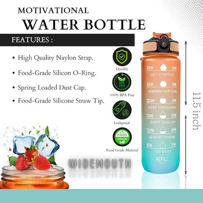 Leakproof Water Bottle with Straw & Lid - 32oz Motivational BPA Free Water Bottle with Time Markings & Straw Lid for Sports & Outdoors - Ensure Hydration with Leakproof Bottle and Straw