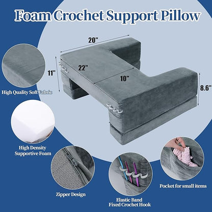 HOMBYS Foam Crochet Pillow for Lap Support, Adjustable Gaming Pillow for Lap, Bed and Sofa, Soft Velvet Lap Desk Pillow, Reading Pillow for Arm Rest, 2 Heights for Different People