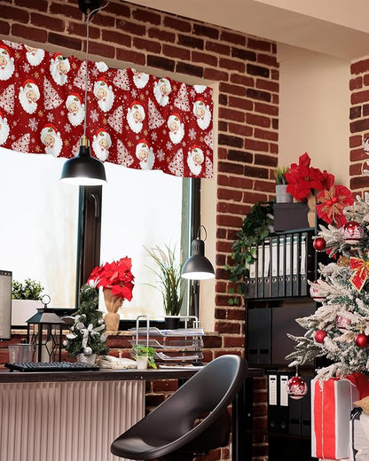 Red Christmas Valance Curtains for Kitchen Windows Santa Claus Merry Christmas Tree Rod Pocket Window Treatment Toppers for Kitchen/Living Room/Bedroom/Bathroom, 60" X 18", Winter Snowflake