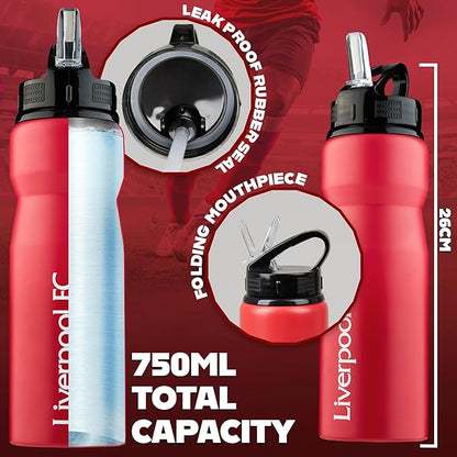 Liverpool FC Water Bottle with Straw - Metal Water Bottle for Soccer Fans Sports Work School Gym Liverpool Gifts for Men