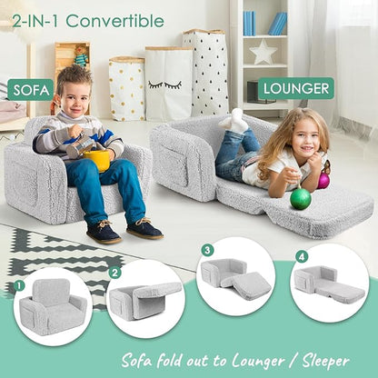 ACRABROS Kids Couch Toddler Chair: Sofa Bed Fold Out for Girls Boys Grey