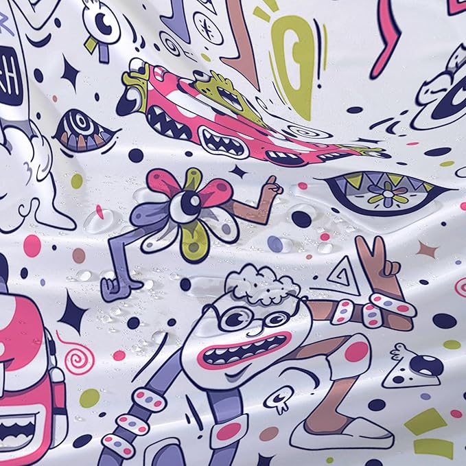 AILONEN Alien Shower Curtain,Spaceship Universe Theme Waterproof Fabric Shower Curtain Sets, 48" W*72" H Monster Robot Bathroom Decor for Boys Teens Kids