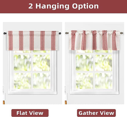 DriftAway Chris Linen Lined Valance Double Layer Thermal Insulated Room Darkening Blackout Valances 3 Inch Rod Pocket Vertical Striped Kitchen Valance for Bathroom 52 Inch by 18 Inch Red