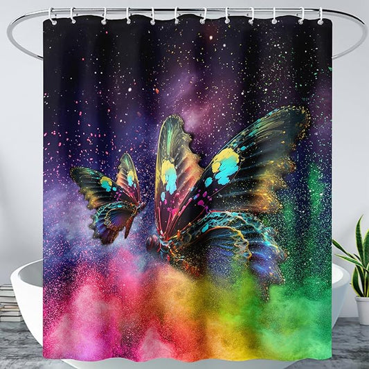 AILONEN Butterfly Shower Curtain for Bathroom, Rainbow Butterfly Bath Curtain,Modern 3D Printed Waterproof Tie Dye Shower Curtain with 12 Plastic Hooks (Kids/Girls/Women/Teen/) 72" W*72" H
