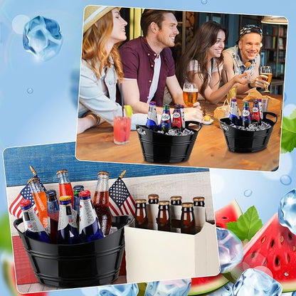 6 Pieces Ice Buckets Bulk, Plastic Ice Buckets with Handles, Oval Storage Tub, Large Capacity Ice Drink Bucket for Party Bar Wine Beer Champagne Beverage Bottle Cooler (Black,4.5 Liter)