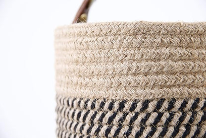 Hanging Basket(2Piece) Wall Woven Cotton Rope Storage Basket with Leather Decorative Baskets Organizer for Kitchen Office Bedroom,Plants,Towels, Toys