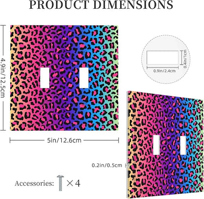 Colorful Leopard Double Toggle Light Switch Covers 2 Gang Wall Plate Dual Decorative Switchplate Electrical Faceplate for Bathroom Country Kitchen Bedroom Decor, 4.9" x 5"