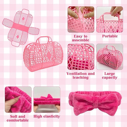 30 Pcs Kids Foot Spa Kit for Girls, Spa Party Supplies for Girls with 6 Pcs Foot Tub & 6 Pcs Pink Hand Towels & 6 Pcs Eye Masks & 6 Headbands & 6 Handbags for Girls Sleepover Slumber Party Supplies