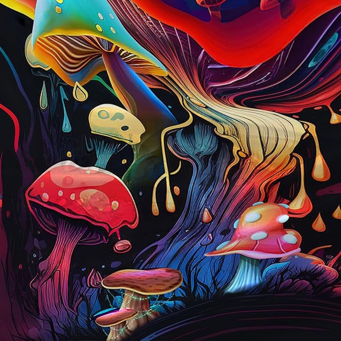 AILONEN Magic Mushroom Shower Curtain,Colorful Mushroom Shower Curtain Set for Bathroom,Natural Fungus Waterproof Fabric Bath Curtain for Kids Girl,Boho Style Bathroom Curtain with Hooks, 60" W*72" H