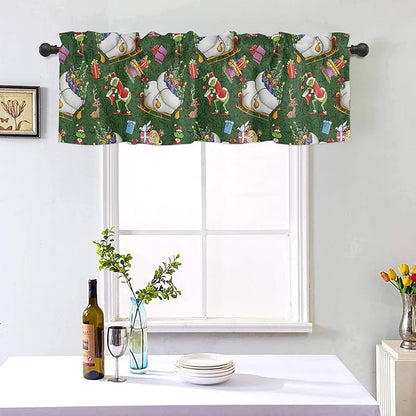 Merry Grin-chmas Christmas Window Valance for Kitchen Living Room, Retro Style Window Curtain for Bedroom, Christmas Grin-ch Window Valance Rod Pocket Window Treatment, Christmas Decors, 54" W x 18" L