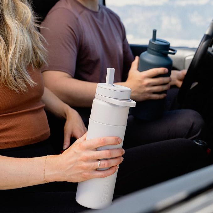 BrüMate Rotera 25 oz Stainless Steel Water Bottle with Touch Free Straw and Carry Handle | 100% Leakproof Insulated Water Bottle | Cup Holder Friendly Base | (Mocha)