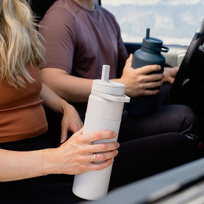 BrüMate Rotera 25 oz Stainless Steel Water Bottle with Touch Free Straw and Carry Handle | 100% Leakproof Insulated Water Bottle | Cup Holder Friendly Base | (Mocha)