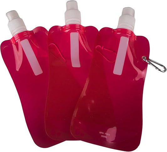 Clever Creations Collapsible Sports Water Bottle 3 Pack, Foldable Leak Proof Travel Bottles for Camping and Hiking, 480 mL Capacity, Pink