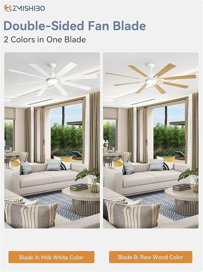 72 inch White Ceiling Fans with Lights and Remote, Indoor/Outdoor Ceiling Fan for Patio Living Room, 6 Speed Reversible Quiet DC Motor, 3 CCT, Dual Finish Blades