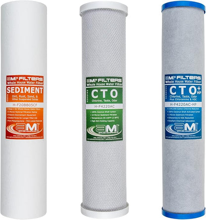 Applied Membranes Inc. 3-Stage Whole-House Water Filter Cartridge Replacements, 20-Inch Carbon and Sediment Filter Cartridges