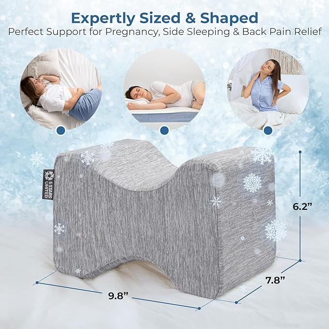 5 STARS UNITED Knee Pillow for Side Sleepers - Cooling Cover - Memory Foam Leg Pillow for Side Sleeping - Between Legs Pillow for Hip and Lower Back Pain - Sciatica Pain Relief
