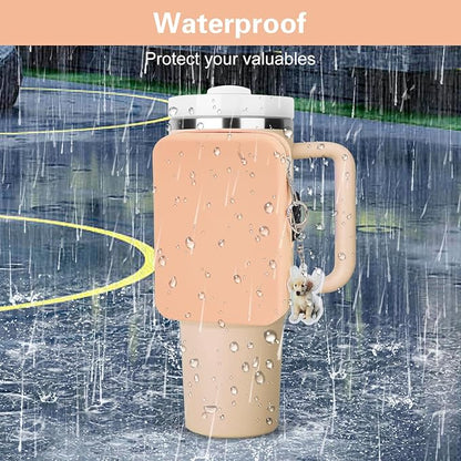 Water Bottle Pouch for Stanley Tumbler,Silicone Waterproof Fanny Pack for Stanley Cup 30/40oz Universal,Large Capacity Durable Tumbler Pouch-Pink