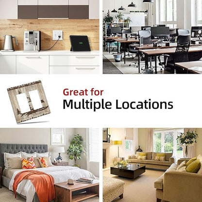 Rustic Wood Bear Forest 2 Gang Rocker Decora Light Switch Cover Decorative Vintage Antique Cabin Outlet Covers Wall Plate Electrical Faceplate Switchcovers GFCI for Farmhouse Bathroom Bedroom Decor