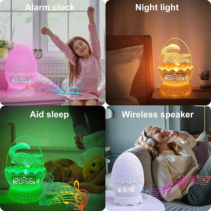 Alligator Egg Night Light for Bedroom, Remote Control & White Noise Bluetooth Speaker, 14 Colors LED Night Lights for Kids Room, Best Gift & Decoration for Children's and Adults' Bedroom
