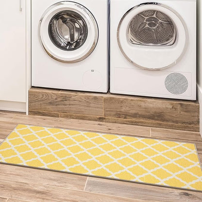 Machine Washable Moroccan Trellis Design Non-Slip Rubberback 2x5 Traditional Indoor Runner Rug for Hallway, Kitchen, Bedroom, Entryway, 20" x 59", Yellow