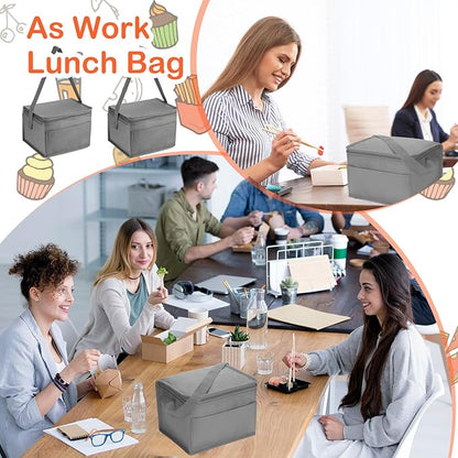 Amyhill Gray Insulated Lunch Bag, 8.27 x 6.3 x 5.51 inches, PEVA Foil Lining, Stain Resistant, Reusable, Portable, Lightweight, Spacious, Easy to Clean, Suitable for Office, Picnic