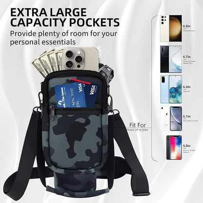 Water Bottle Carrier Bag with Phone Pocket for Stanley 40 oz Tumbler Neoprene Water Bottle Holder Pouch with Adjustable Strap Bollus with Straw Cover & Carabiner for Stanley Cup Accessories