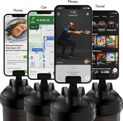 Hydra Cup JailBreak Pro - 28 oz Shaker Cup with Removable Phone Clip, Shaker Bottle for Protein Shakes with Carry Handle, Ball Blender, BPA Free (Black)