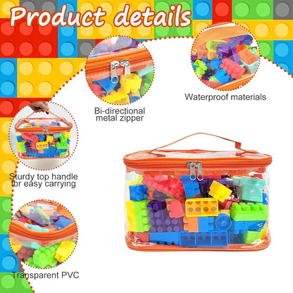 5 Packs Clear Toy Storage Bags, 9.4 x 6.5 x 5.5 Inch Clear PVC Toy Storage Bags with Zipper Reusable Waterproof Toy Storage Organizer Pouch for Board Games Building Blocks Toys and Books