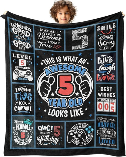 5 Year Old Boy Birthday Gift Throw Blanket 50" x 40", Best Gifts for 5 Year Old Boys, 5 Year Old Boy Birthday Gift Ideas, Birthday Gift for 5Yr Old Boy, Five Year Old Boy Gifts, Present for Boys Age 5