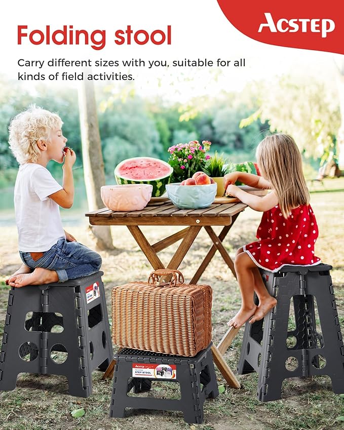 ACSTEP 13" Folding Step Stool- Holds up to 300Lb,The Lightweight Non-Slip Upgrade Collapsible Stepping Stool is Sturdy Enough to Support Adults and Safe Enough for Kids(Grey,1 Pack)