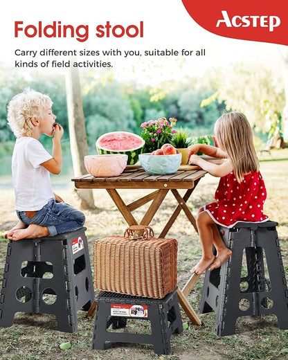 ACSTEP 13" Folding Step Stool- Holds up to 300Lb,The Lightweight Non-Slip Upgrade Collapsible Stepping Stool is Sturdy Enough to Support Adults and Safe Enough for Kids(Grey,1 Pack)