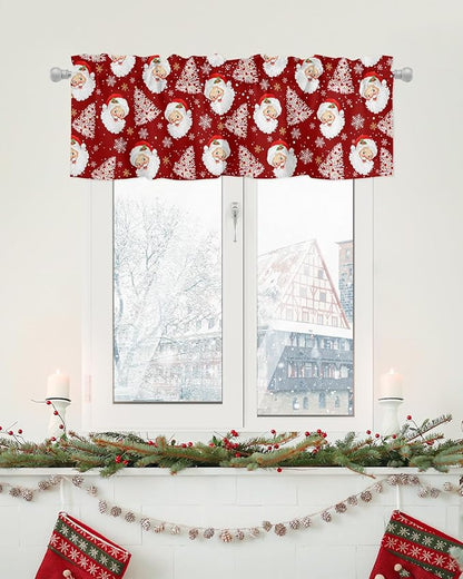 Red Christmas Valance Curtains for Kitchen Windows Santa Claus Merry Christmas Tree Rod Pocket Window Treatment Toppers for Kitchen/Living Room/Bedroom/Bathroom, 42" X 12", Winter Snowflake
