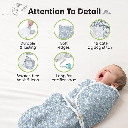 3-Pack Organic Baby Swaddle Sleep Sacks - Newborn Swaddle Sack, Ergonomic Baby Swaddles 0-3 Months, Swaddles for Newborns, Baby Sleep Sack, Baby Swaddle Blanket Wrap, Baby Essentials (Excavation)
