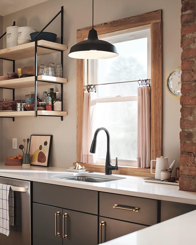 Moen 87627EIBL Haelyn Matte Black Single-Handle Pull-Down Kitchen Faucet with LED Light Colorcue Temperature Indicator and Soap Dispenser