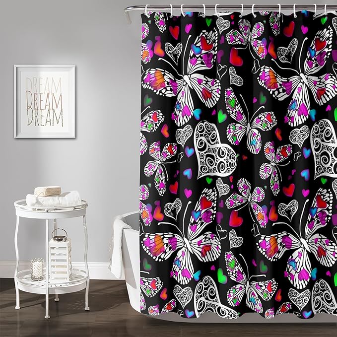 AILONEN Colorful Butterfly Shower Curtain for Bathroom Decor,Beautiful Butterfly Bath Curtain for Kids Women Girls,Pint Polyester Waterproof with 12 Plastic Hooks 72" W*96" H