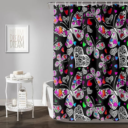 AILONEN Colorful Butterfly Shower Curtain for Bathroom Decor,Beautiful Butterfly Bath Curtain for Kids Women Girls,Pint Polyester Waterproof with 12 Plastic Hooks 48" W*72" H