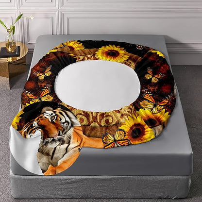 AILONEN Tiger Fitted Sheet Set Full Size, Vintage Retro Boho Bed Sheet Set Sunflower Butterfly Sheet Set,3 Pieces Printed Teen Boys Tiger Fitted Sheet with 2 Pillowcases