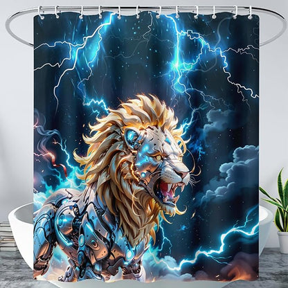 AILONEN Lion Shower Curtain,Evening Lightning Howling Lion Bath Curtain,Fierce Lion Bathroom Curtain Decor,Safari Animal Polyester Waterproof 72" W*84" H Shower Curtain (12 Hooks)