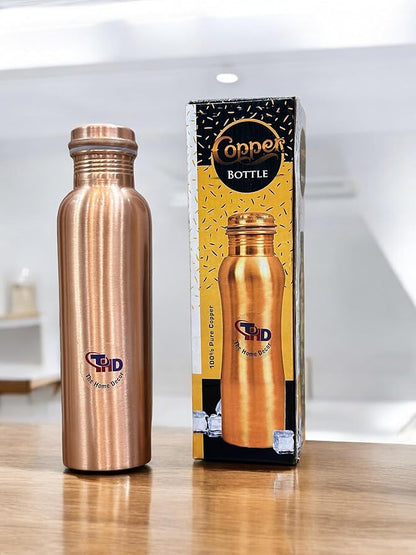 34Oz Pure Copper Water Bottle for Drinking Large Handcrafted Ayurvedic Copper Water Bottle, Leak Proof Lid Smooth Finish Water Vessel Copper Drinking Water Bottle 34Oz (Smooth Finish)