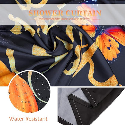 Aimego Sunflower Shower Curtain Butterfly Floral You are My Sunshine on Black Background Farmhouse Shower Curtain Set with 12 Hooks for Bathroom Decor Accessories Bathtub Curtain, 72"x72"