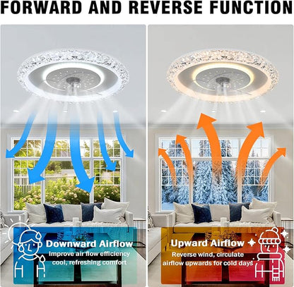 20" Ceiling Fans with Lights and Remote Control, Modern Crystal Flush Mount LED Ceiling Fan with 6 Wind Speeds, Dimmable and Reversible Fandelier for Bedroom Living Room