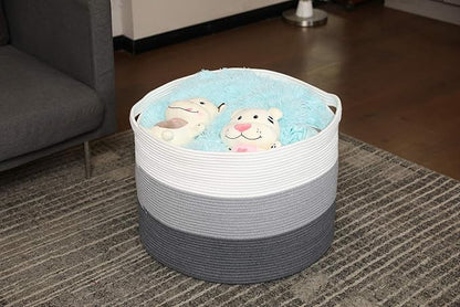 24" x 24" x 17" Max Size Large Cotton Rope Basket, Extra Large Storage Basket, Woven Laundry Hamper, Cloth Storage Bin, for Blankets Clothes Towels Pillows in Living Room, Grey/Dark Grey