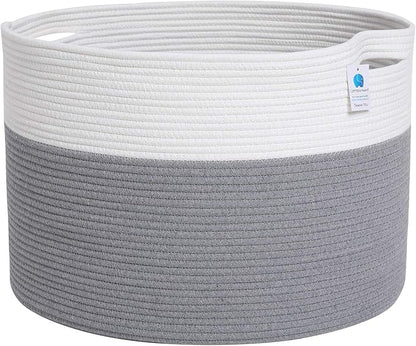 22" x 22" x 16" Mega Size Extra Large Storage Basket, Cotton Rope Storage Baskets, Woven Laundry Hamper, Cloth Storage Bin, for Clothes Towel Blanket Basket in Living Room, Large Basket Grey