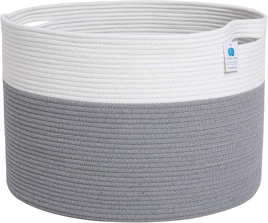 22" x 22" x 16" Mega Size Extra Large Storage Basket, Cotton Rope Storage Baskets, Woven Laundry Hamper, Cloth Storage Bin, for Clothes Towel Blanket Basket in Living Room, Large Basket Grey