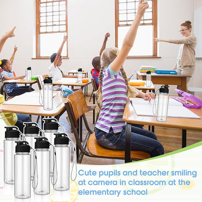 30 Pieces 17 oz Water Bottle Bulk Plastic Water Bottles Bulk with Handle Strap Lightweight Leakproof Drink Flip Top Bottles for Adults Fitness Gym (Black)